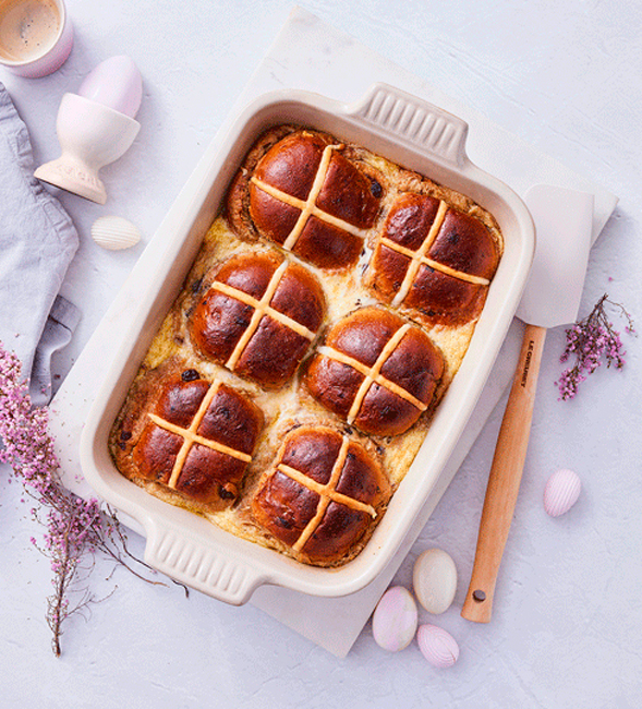 Easter-Spiced Hot Cross Bun Pudding